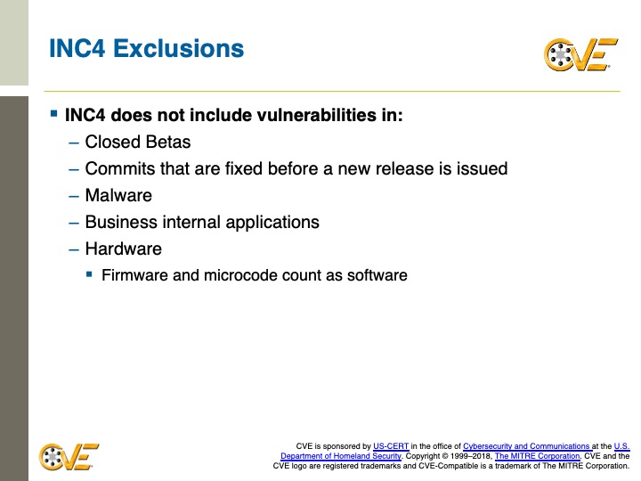 CVE Counting Rule INC4 Exclusions
